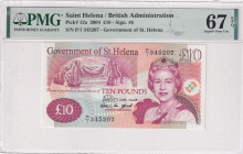Saint Helena, 10 Pounds, 2004, UNC, p12a
UNC
PMG 67 EPQHigh Condition, Queen Elizabeth II Portrait
Estimate: USD 50 - 100