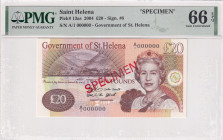 Saint Helena, 20 Pounds, 2004, UNC, p13as, SPECIMEN
UNC
PMG 66 EPQQueen Elizabeth II Portrait
Estimate: USD 50 - 100