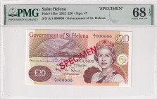 Saint Helena, 20 Pounds, 2012, UNC, p13bs, SPECIMEN
UNC
PMG 68 EPQHigh ConditionQueen Elizabeth II Portrait
Estimate: USD 30 - 60