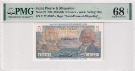 Saint Pierre & Miquelon, 5 Francs, 1950/1960, UNC, p22
UNC
PMG 68 EPQHigh Condition
Estimate: USD 75 - 150
