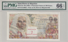 Saint Pierre & Miquelon, 2 Nouveaux Francs on 100 Francs, 1963, UNC, p32
UNC
PMG 66 EPQ
Estimate: USD 600 - 1200
