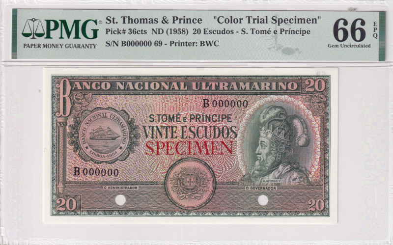 Saint Thomas & Prince, 20 Escudos, 1958, UNC, p36cts, SPECIMEN
UNC
PMG 66 EPQC...