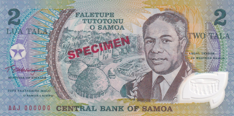 Samoa, 2 Tala, 1990, UNC, p31s, SPECIMEN
UNC
Commemorative banknote, polymer
...