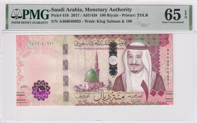 Saudi Arabia, 100 Riyals, 2017, UNC, p41b
UNC
PMG 65 EPQ
Estimate: USD 50 - 1...