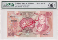 Scotland, 100 Pounds, 1994, UNC, p118As, SPECIMEN
UNC
PMG 66 EPQ
Estimate: USD 200 - 400