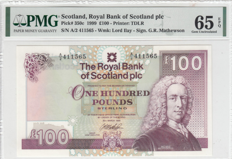 Scotland, 100 Pounds, 1999, UNC, p350c
UNC
PMG 65 EPQ
Estimate: USD 500 - 100...