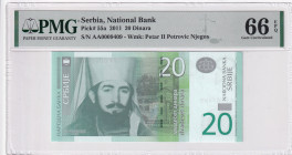 Serbia, 20 Dinara, 2011, UNC, p55a
UNC
PMG 66 EPQ
Estimate: USD 25 - 50