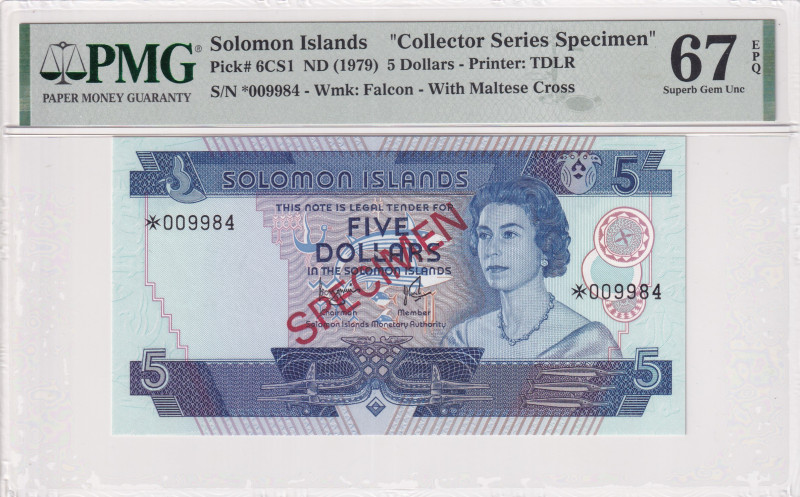 Solomon Islands, 5 Dollars, 1979, UNC, p6CS1, SPECIMEN
UNC
PMG 67 EPQHigh Cond...