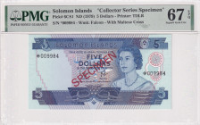 Solomon Islands, 5 Dollars, 1979, UNC, p6CS1, SPECIMEN
UNC
PMG 67 EPQHigh ConditionCollector Series
Estimate: USD 50 - 100