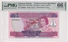 Solomon Islands, 10 Dollars, 1979, UNC, p7CS1, SPECIMEN
UNC
PMG 66 EPQCollector SeriesQueen Elizabeth II Portrait
Estimate: USD 50 - 100