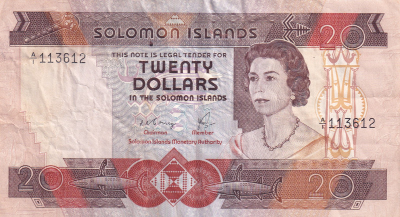 Solomon Islands, 20 Dollars, 1981, VF, p8
VF
Queen Elizabeth II Portrait
Esti...