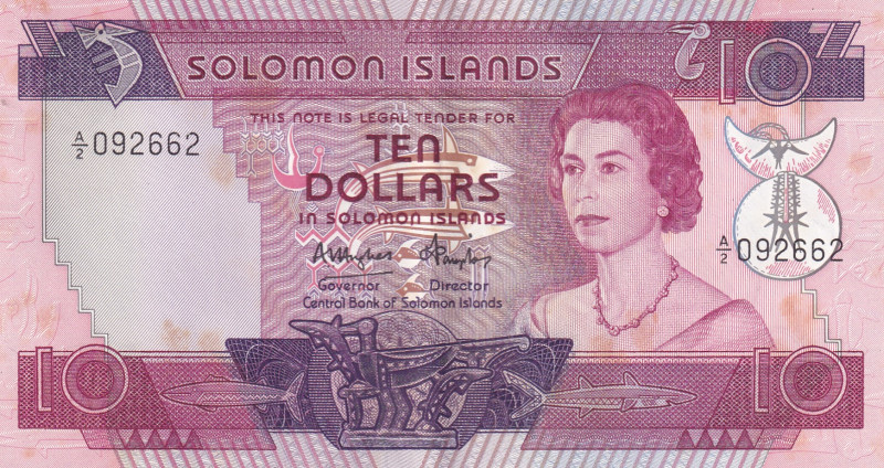 Solomon Islands, 10 Dollars, 1984, AUNC, p11
AUNC
StainedQueen Elizabeth II Po...