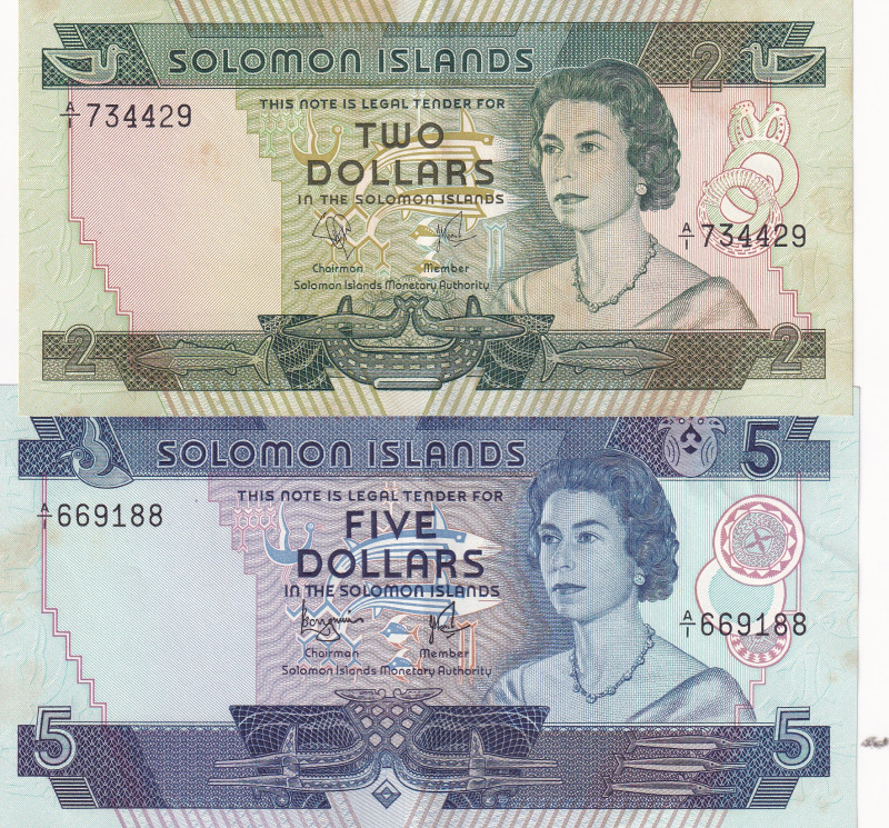 Solomon Islands, 2-5 Dollars, 1977, AUNC, p5; p6, (Total 2 banknotes)
AUNC
Sta...