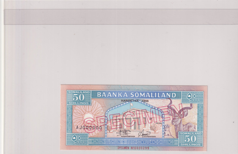 Somaliland, 50 Shillings, 1996, UNC, p7s, SPECIMEN
UNC
Has mounting glue
Esti...