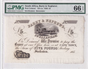 South Africa, 5 Pounds, 185X, UNC, REMAINDER
UNC
PMG 66 EPQPick unlisted
Estimate: USD 700 - 1400