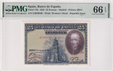 Spain, 25 Pesetas, 1928, UNC, p74b
UNC
PMG 66 EPQ
Estimate: USD 50 - 100