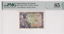 Spain, 1 Peseta, 1943, UNC, p126a
UNC
PMG 65 EPQ
Estimate: USD 75 - 150