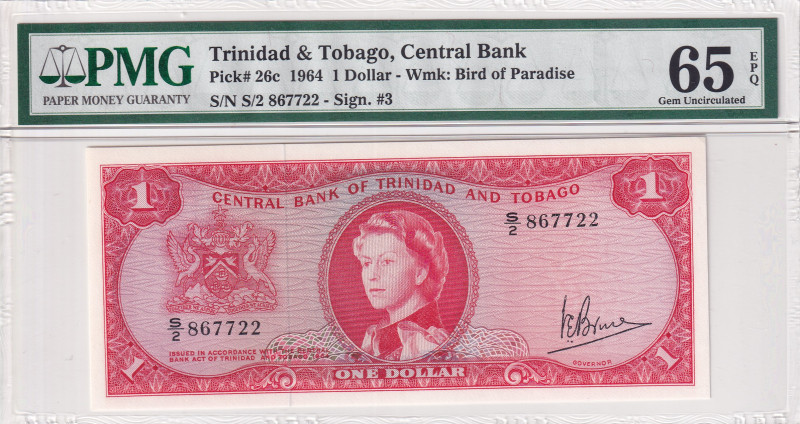 Trinidad & Tobago, 1 Dollar, 1964, UNC, p26c
UNC
PMG 65 EPQQueen Elizabeth II ...