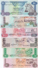 United Arab Emirates, 5-10-50-100-200-500 Dirhams, 1982/1989, (Total 6 banknotes)
5 Dirhams, AUNC; 10-100-200 Dirhams, UNC; 50 Dirhams, VF; 500 Dirha...