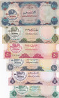 United Arab Emirates, 1-5-10-50-100-1.000 Dirhams, 1973/1976, p1-p6, (Total 6 banknotes)
1 Dirham, AUNC; 5-10 Dirhams, XF; 50-100 Dirhams, VF; 1.000 ...