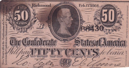 United States of America, Confederate States, 50 Cents, 1864, UNC(-), p64
UNC(-)
There are pinholes and spots.
Estimate: USD 100 - 200