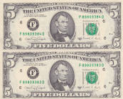 United States of America, 5 Dollars, 1988, UNC, p481b, (Total 2 consecutive banknotes)
UNC
Estimate: USD 20 - 40