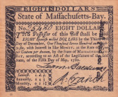 United States of America, 8 Dollars, 1780, UNC, 
UNC
State of MassachusettsLight stained
Estimate: USD 25 - 50