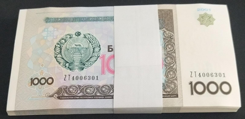 Uzbekistan, 1.000 Sum, 2001, UNC, p82, BUNDLE
UNC
(Total 100 Banknotes)
Estim...