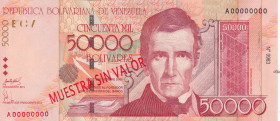 Venezuela, 50.000 Bolívares, 2005, UNC, p87s, SPECIMEN
UNC
Estimate: USD 25 - 50