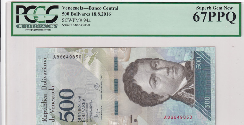 Venezuela, 500 Bolivares, 2016, UNC, p94a
UNC
PCGS 67 PPQHigh Condition
Estim...