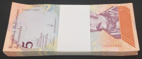 Venezuela, 5 Bolívares, 2018, UNC, p102, BUNDLE
UNC
(Total 100 Banknotes)
Estimate: USD 25 - 50