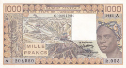 West African States, 1.000 Francs, 1981, UNC, p107Ab
UNC
"A'' Ivory Coast
Estimate: USD 25 - 50