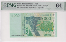 West African States, 5.000 Francs, 2003, UNC, p417Da
UNC
PMG 64 'D'' Mali
Estimate: USD 40 - 80