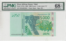 West African States, 5.000 Francs, 2005, UNC, p417Dc
UNC
PMG 68 EPQ"D" MaliHigh Condition
Estimate: USD 75 - 150