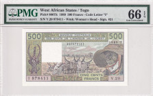 West African States, 500 Francs, 1989, UNC, p806Tk
UNC
PMG 66 EPQ"T" Togo
Estimate: USD 50 - 100