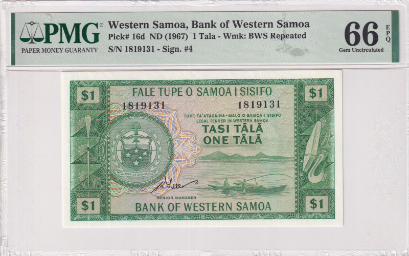 Western Samoa, 1 Tala, 1967, UNC, p16d
UNC
PMG 66 EPQ
Estimate: USD 160 - 320