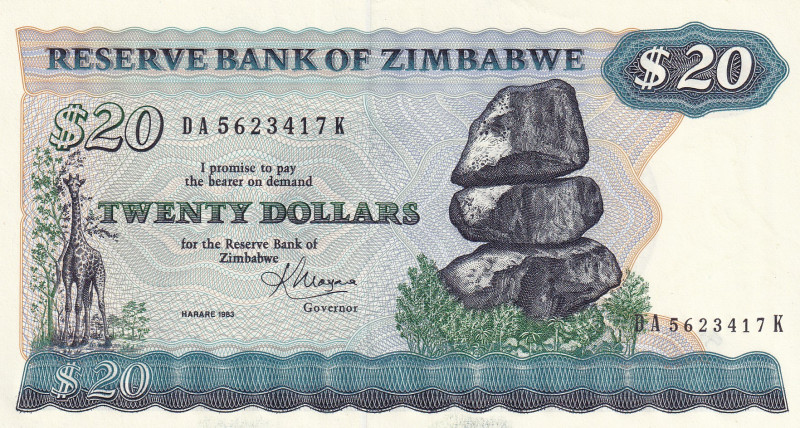 Zimbabwe, 20 Dollars, 1983, UNC, p4c
UNC
Light stained
Estimate: USD 20 - 40