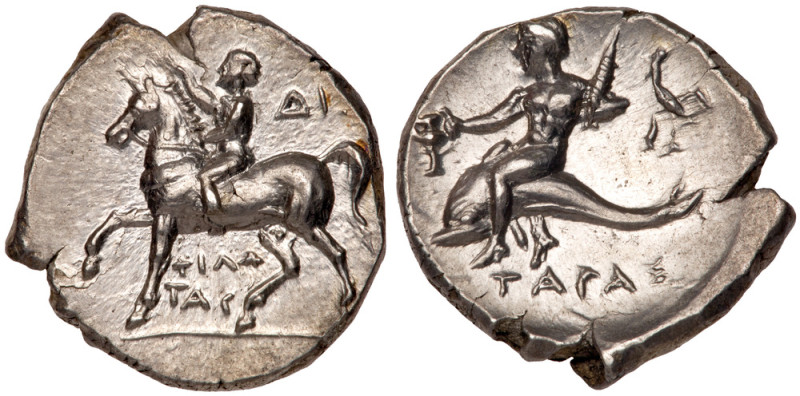 Calabria, Taras. Silver Nomos (6.50 g), ca. 272-240 BC. Di&hellip; and Philotas,...