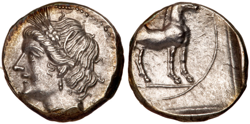 Bruttium, Carthaginian occupation. Silver 1/4 Shekel (1.84 g), ca. 215-205 BC. S...