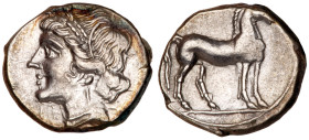 Bruttium, Carthaginian occupation. Silver 1/4 Shekel (2.04 g), ca. 215-205 BC. AU