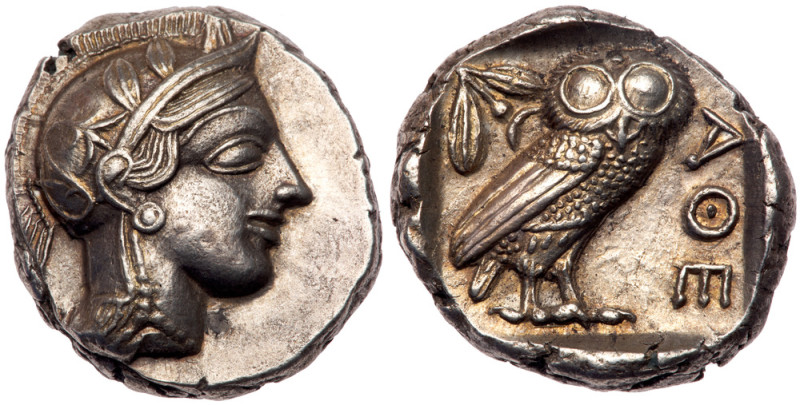 Attica, Athens. Silver Tetradrachm (16.69 g), ca. 454-404 BC. Helmeted head of A...