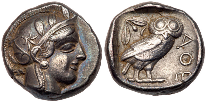 Attica, Athens. Silver Tetradrachm (17.08 g), ca. 454-404 BC. Helmeted head of A...