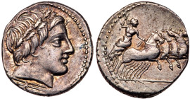 Anonymous. Silver Denarius (3.70 g), 86 BC. VF