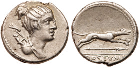 C. Postumius At? or Ta?. Silver Denarius (4.00 g), 73 BC. VF