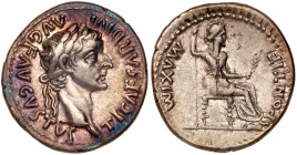 Tiberius. Silver Denarius (3.67 g), AD 14-37. VF