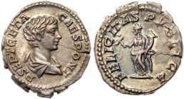 Geta. Silver Denarius (3.23 g), as Caesar, AD 198-209. EF
