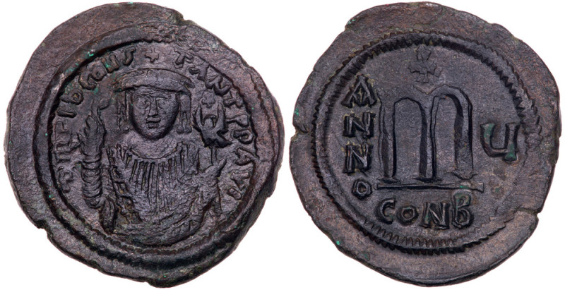 Tiberius II Constantine. &AElig; Follis (16.82 g), 578-582. Constantinople, RY 5...