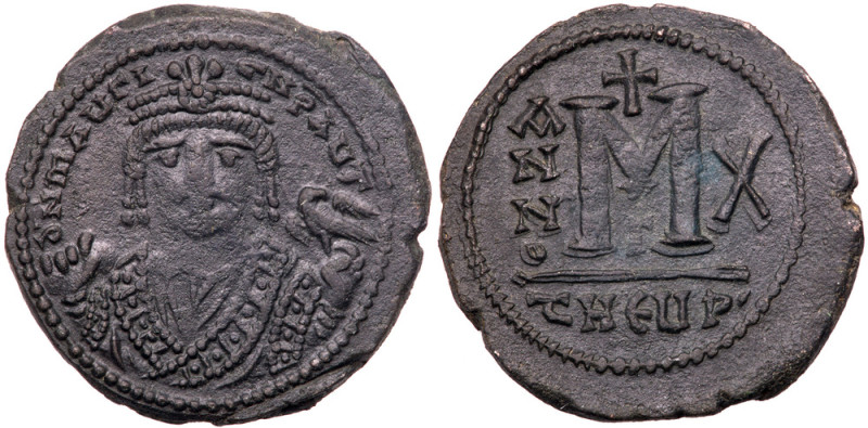 Maurice Tiberius. &AElig; Follis (12.80 g), 582-602. Theoupolis, RY 10 (591/2). ...