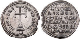 Basil I, the Macedonian. Silver Miliaresion (2.59 g), 867-886. EF