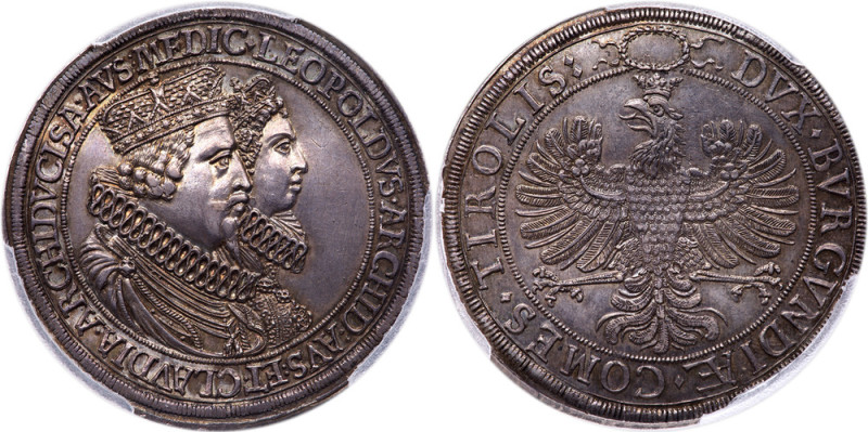 Austria. 2 Taler, ND (1626). Dav-3331. Hall Mint. Archduke Leopold & Claudia Med...